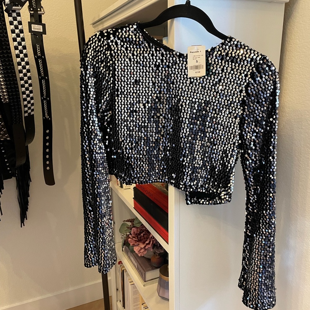 Sequins Black Crop Top
